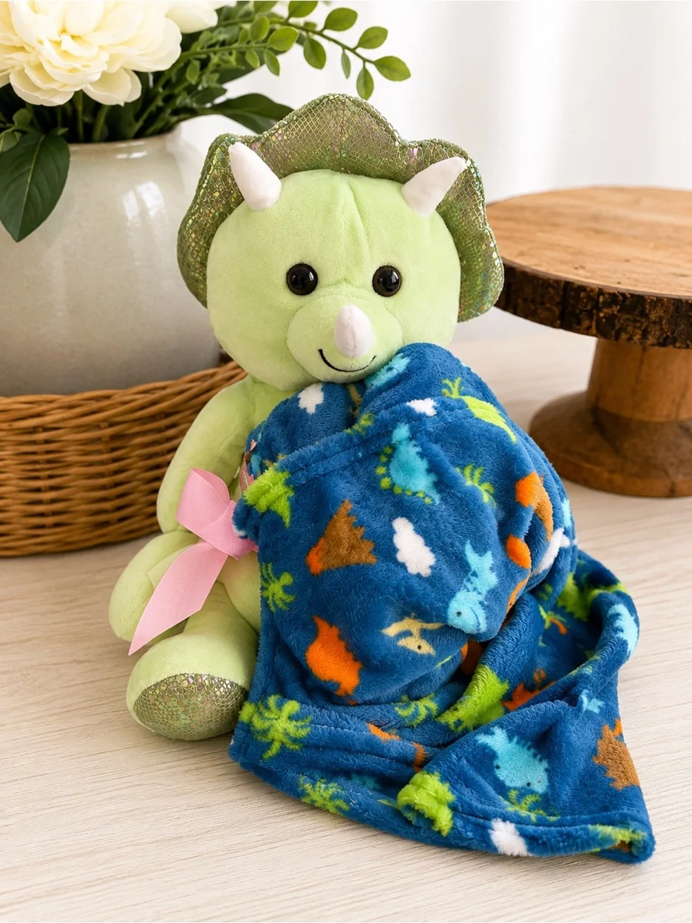 New Plush Dinosaur & Blanket Little Boys Gift Set Triceratops Plush Dino Blanket
